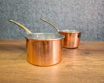 Handmade Copper Saucepan Set: Tinned French Pans with Brass Handle