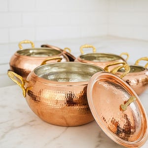 Handmade Hammered Copper Pot Set: 4-Size Cookware