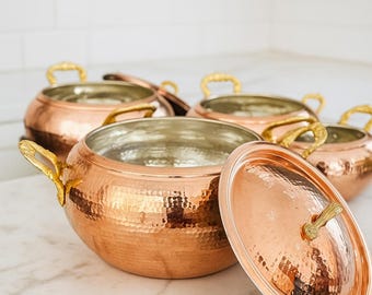 Handmade Hammered Copper Pot Set: 4-Size Cookware