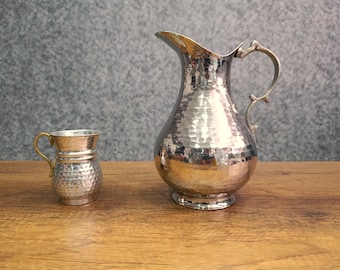 Handmade Nickel-Plated Copper Pitcher: Vintage Hammered Water Jug