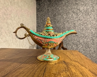 Aladdin Lamp: Turquoise & Gold Genie Lamp - Ornamental Incense Holder