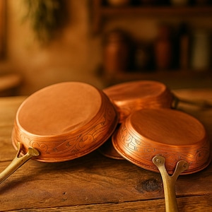 Sartén de cobre hecha a mano: sartén grabada con revestimiento de estaño