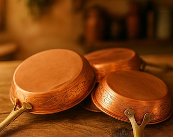 Handmade Copper Frying Pan: Engraved Tin-Lined Skillet
