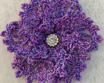 Lilac with glitter hair clip set, crochet flower hair clip, girls hair clip, back to school hair clips, handmade hair clip, photo props