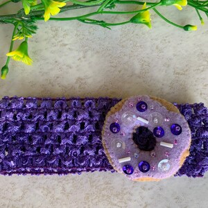 Purple Chocolate Donut Headband, Donut headband, Baby headband, Baby Gift, tutu headband, Mother&#39;s Gift, Crochet headband, Girls headband