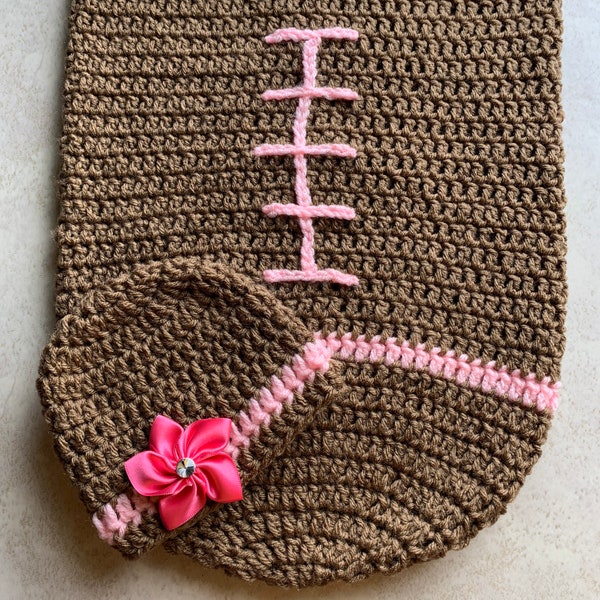 Football baby girl cocoon, baby girl cocoon set,  baby shower gift, hospital photos, cocoon with hat, baby cocoon set, pink baby cocoon