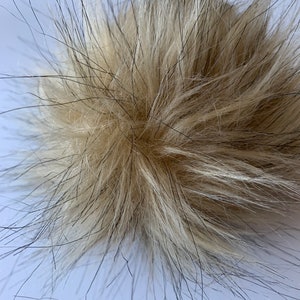 Fur pom pom Faux fur pom pom for crochet hats or beanies beige with dark tips 5 inch fur pom pom Ready to ship pom pom