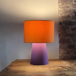 Table lamp made entirely of lampshade material in caramel and lilac. Colorful and handmade. Many combinations possible. Ask!