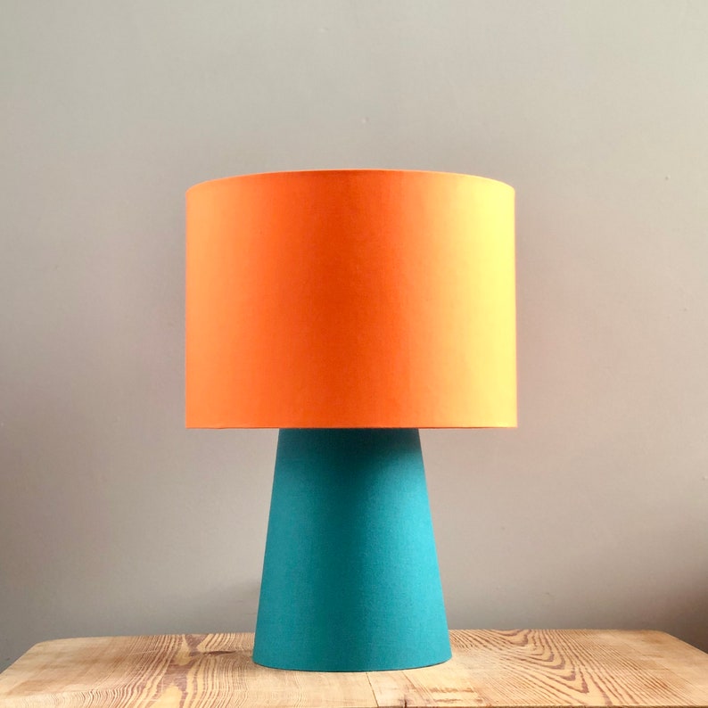 Table lamp made entirely of lampshade material in caramel and lilac. Colorful and handmade. Many combinations possible. Ask image 4