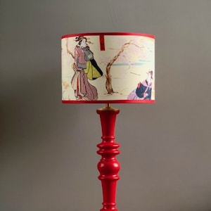 Table lamp with Japanese scene. Eclectic and colorful!