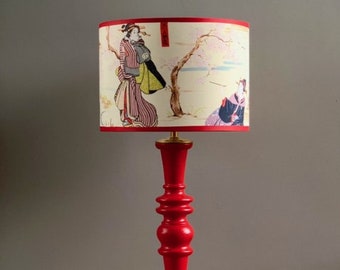 Table lamp with Japanese scene. Eclectic and colorful!