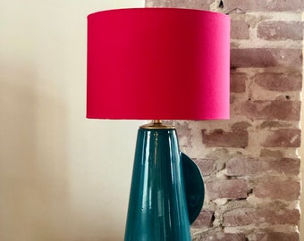 Ceramic vase table lamp in petrol blue and red, gold metal details