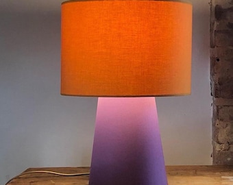 Designer table lamp handmade in orange and lilac. Unique statement lamp. Contemporary home decor