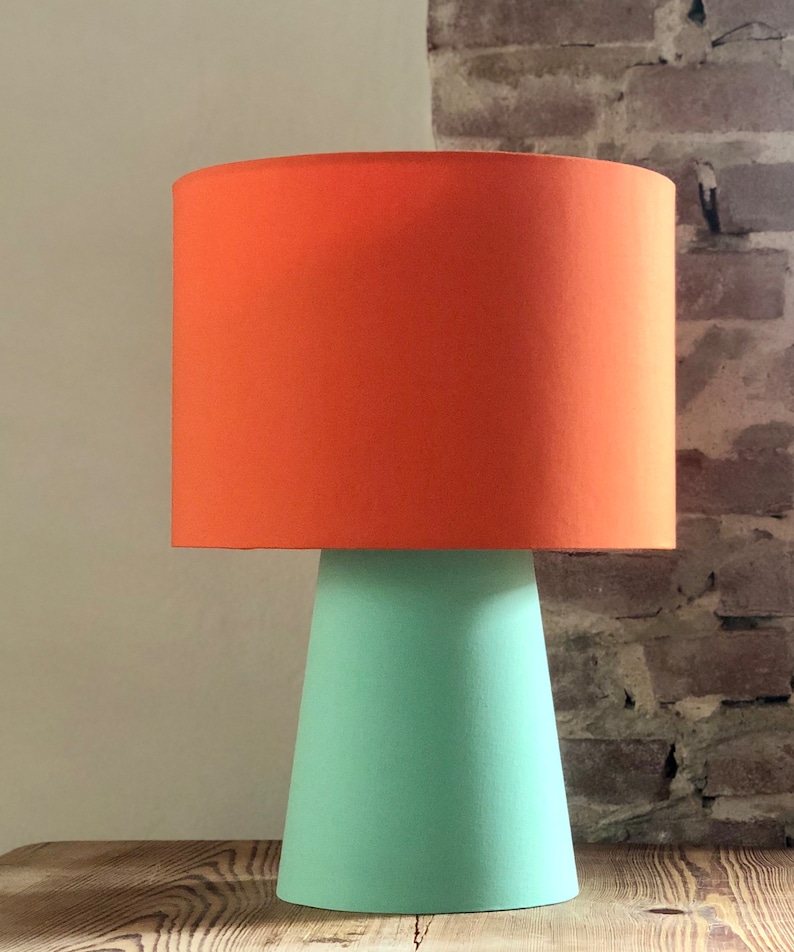 Table lamp made entirely of lampshade material in caramel and lilac. Colorful and handmade. Many combinations possible. Ask image 5