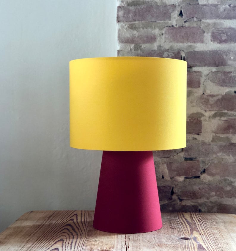 Table lamp made entirely of lampshade material in caramel and lilac. Colorful and handmade. Many combinations possible. Ask image 9