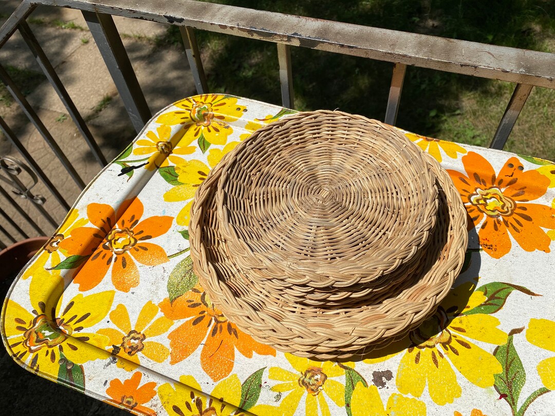 Vintage Wicker Paper Plate Holder Etsy