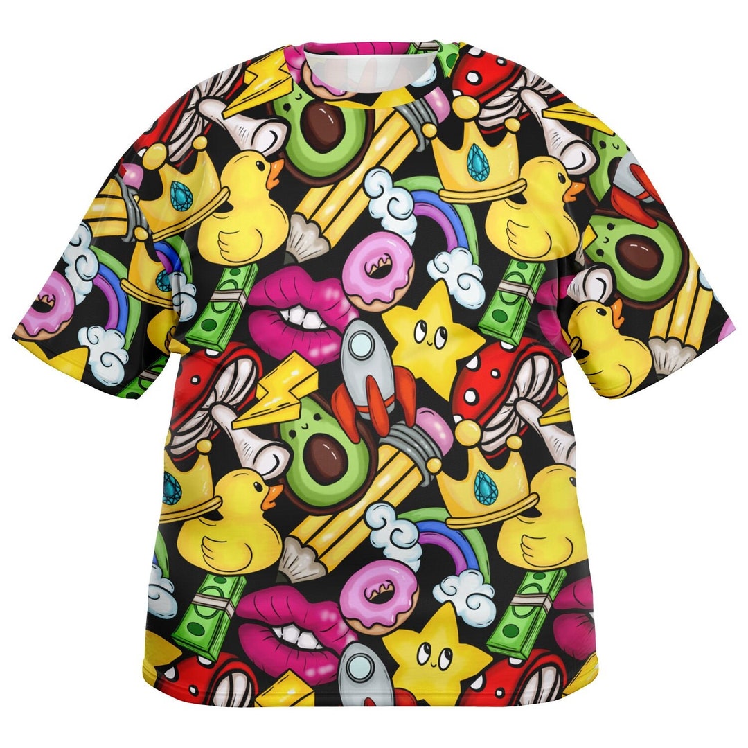 Funky estilo de dibujos animados camiseta de talla grande Etsy México