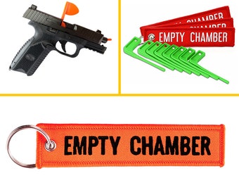 Keychain EMPTY CHAMBER Safety Flag Indicator Rifle Gun Handgun Pistol  Firearms Arms Key Ring Hunter Military Police Remove Before Pew Pew 