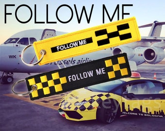 Sleutelhanger VOLG ME Funny Car Racing Airport Pilot Flight Luggage Motorfiets Rugzak Sleutelhanger Humor Lamborghini Elektrische Scooter