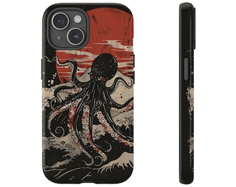 Horror-octopus-telefoonhoesje, donkere gotische kunst, duurzaam dubbellaags