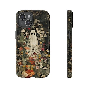 Funda para teléfono con fantasmas y flores para iPhone 15, iPhone 14, iPhone 13, Samsung Galaxy, Google Pixel, funda para teléfono grunge gótica, lindo fantasma espeluznante