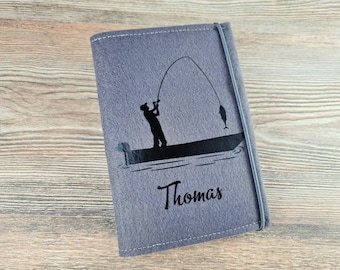 Fishing license cover made of felt, fishing papers folder, fishing license, personalized, dark gray