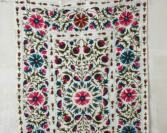 Uzbekistan Cotton Suzani Throw, Blanket, Hand Embroidery, Bedsheet, Bedspread Suzani Embroidery, Tapestry, Colourful Suzani Wall Hanging,