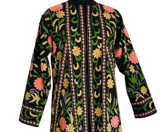 Mens & Women Suzani Jacket/ Suzani Festival Jacket/Indian Cotton Embroidery Jacket/Suzani Kimono Robe/Suzani Coat/Cotton Quilted Boho Jacket