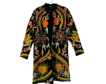 Free Shipping - Suzani Jacket/Men Women Suzani Festival Jacket/Indian Cotton Embroidery Jacket/Boho fashion Coat/Cotton Quilted Boho Jacket
