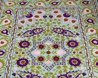 Uzbek Suzani Throw, Suzani Wall Hanging, Boho Home Decor, Suzani Table cover, Ethinic Bed Cover, Indian Luxury Blanket, Mommy Gift