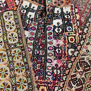 100 Piece Lot Vintage Kuchi Banjara Yoke Neck, Mirror Work Hand Embroidery, Patch Traditional Handmade Patches, Multi Color Bohemian Art image 8