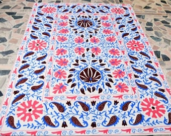 100% Cotton Handmade Suzani Embroidery, Bedsheet, Decorative Throw, Suzani Bedspread, Tapestry, Suzani Wall Hanging, Suzani Table Cover