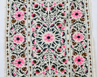 Uzbekistan Cotton Suzani Throw, Blanket, Hand Embroidery, Bedsheet, Bedspread Suzani Embroidery, Tapestry, Colourful Suzani Wall Hanging,