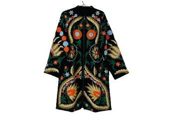 Handmade Womens Suzani Mid Coat/Indian Cotton Embroidered Jacket/Boho fashion Coat/Special Love Gift/Cotton Quilted Boho Jacket/Uzbek Chapan