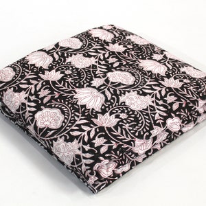 Flower Cotton Indian Fabric , Sewing Fabric Dressmaking , Hand Printed Running Fabric By Yard , Floral Print Voile Soft Cotton Fabric