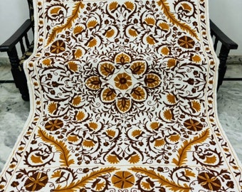 Uzbek Cotton Suzani Throw, Blanket, Hand Embroidery, Bedsheet, Bedspread Suzani Embroidery, Tapestry, Colourful Suzani Wall Hanging