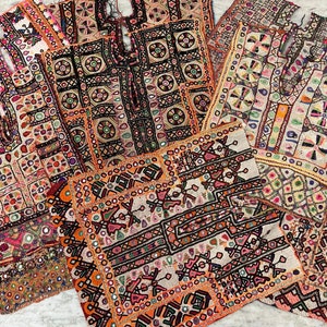 100 Piece Lot Vintage Kuchi Banjara Yoke Neck, Mirror Work Hand Embroidery, Patch Traditional Handmade Patches, Multi Color Bohemian Art image 5