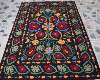 Pure 100%Cotton Handmade Suzani Embroidery, Bedsheet, Decorative Throw, Suzani Bedspread, Tapestry, Suzani Wall Hanging, Suzani Table Cover