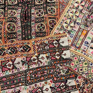 100 Piece Lot Vintage Kuchi Banjara Yoke Neck, Mirror Work Hand Embroidery, Patch Traditional Handmade Patches, Multi Color Bohemian Art image 7