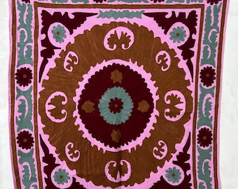 Cotton Suzani Throw Blanket Embroidery Bed Sheet Bedspread Suzani Embroidery , Uzbek Suzani , Suzani Wall Hanging , Boho Home Decor Assorted