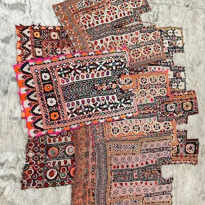 100 Piece Lot Vintage Kuchi Banjara Yoke Neck, Mirror Work Hand Embroidery, Patch Traditional Handmade Patches, Multi Color Bohemian Art image 3