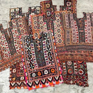 100 Piece Lot Vintage Kuchi Banjara Yoke Neck, Mirror Work Hand Embroidery, Patch Traditional Handmade Patches, Multi Color Bohemian Art image 1