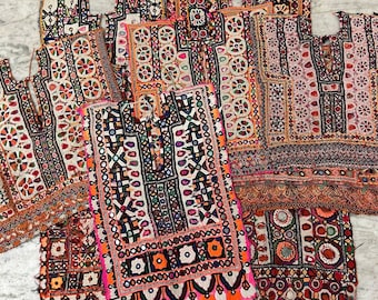 100 Piece Lot Vintage Kuchi Banjara Yoke Neck, Mirror Work Hand Embroidery,  Patch Traditional Handmade Patches, Multi Color Bohemian Art