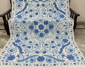 Uzbekistan Cotton Suzani Throw, Blanket, Hand Embroidery, Bedsheet, Bedspread Suzani Embroidery, Tapestry, Colourful Suzani Wall Hanging,