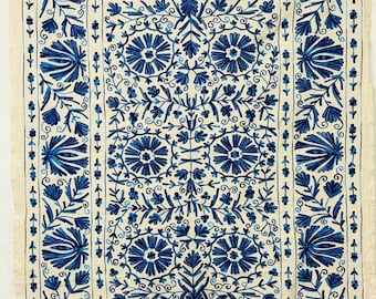 Uzbekistan Cotton Suzani Throw, Blanket, Hand Embroidery, Bedsheet, Bedspread Suzani Embroidery, Tapestry, Colourful Suzani Wall Hanging,