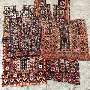 100 Piece Lot Vintage Kuchi Banjara Yoke Neck, Mirror Work Hand Embroidery, Patch Traditional Handmade Patches, Multi Color Bohemian Art image 2