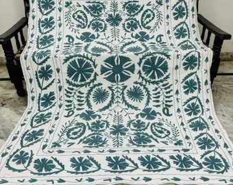 Uzbekistan Cotton Suzani Throw, Blanket, Hand Embroidery, Bedsheet, Bedspread Suzani Embroidery, Tapestry, Colourful Suzani Wall Hanging,