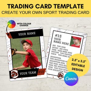 Modello di scheda sportiva modificabile | Carta da gioco da baseball personalizzata stampabile | Crea la tua carta collezionabile | Modello digitale Canva modificabile, N5