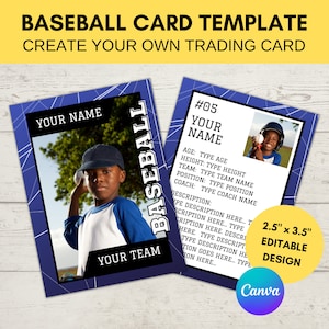 Modello di scheda sportiva modificabile | Carta da gioco da baseball personalizzata stampabile | Crea la tua carta collezionabile | Modello digitale modificabile Canva, B7