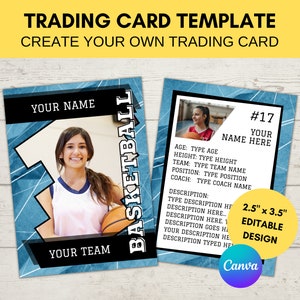 Modèle de carte de sport modifiable | Carte à collectionner de basket-ball personnalisée imprimable | Créez votre propre carte à collectionner | Modèle numérique Canva modifiable K12